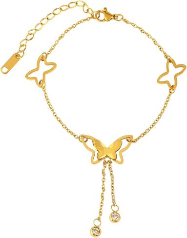 Gold Anklets Ankle Bracelets for Women Waterproof 18K Gold Plated Beads Link Bow Shell Starfish Pearl Butterfly Pendant Women Beach Jewelry Gift Adjustable Size in Saudi Arabia
