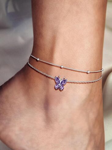 Bestyle Butterfly Anklets for Women Hypoallergenic Sterling Silver Ankle Chain Waterproof, Adjustable Plus Size Anklets for Women Big Ankles 8.66'+2" in Saudi Arabia