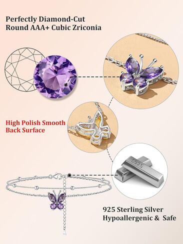 Bestyle Butterfly Anklets for Women Hypoallergenic Sterling Silver Ankle Chain Waterproof, Adjustable Plus Size Anklets for Women Big Ankles 8.66'+2" in Saudi Arabia