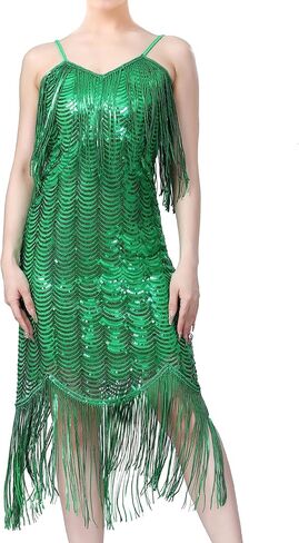 IWEMEK Sparkly Sequin Salsa Latin Dance Dress for Women Tassel Fringe Flapper Dresses Cami Rumba Samba Ballroom Dance Costume in Saudi Arabia