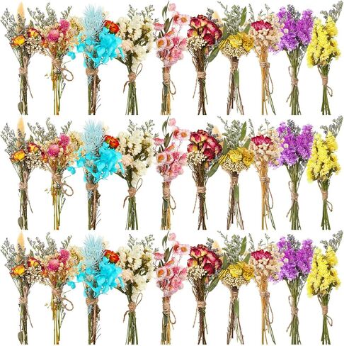 Nuanchu 30 Pcs Mini Dried Floral Flower Brazilian Daisy Bouquets Dried Embossing Flowers with Stem for Vase, Wedding, Fall, DIY Scrapbook Card Party Decor (Fall) in Saudi Arabia