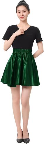 Women Big Girls Shiny Satin A-Line Flared Mini Skirt for Dance Performance Tennis Skater in Kuwait