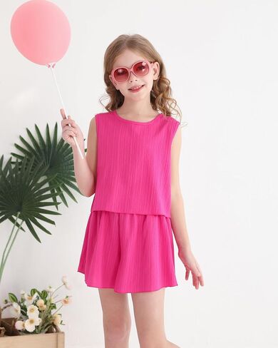 Cute Clothes for Girl Summer Outfits Kids Sleeveless Crop Tank Top Shorts Tween Girls Trendy Clothing Set Size 8-12 in Saudi Arabia