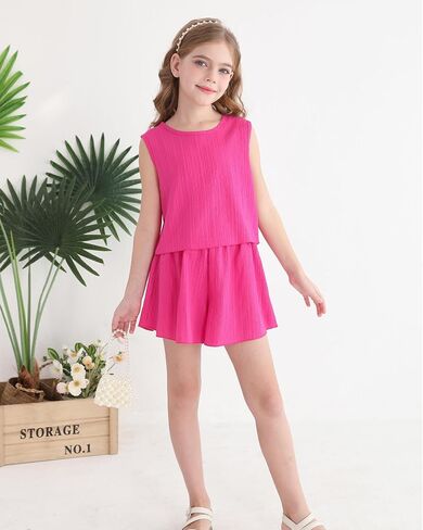 Cute Clothes for Girl Summer Outfits Kids Sleeveless Crop Tank Top Shorts Tween Girls Trendy Clothing Set Size 8-12 in Saudi Arabia