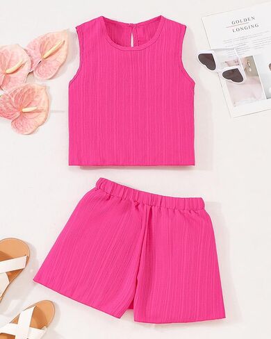 Cute Clothes for Girl Summer Outfits Kids Sleeveless Crop Tank Top Shorts Tween Girls Trendy Clothing Set Size 8-12 in Saudi Arabia