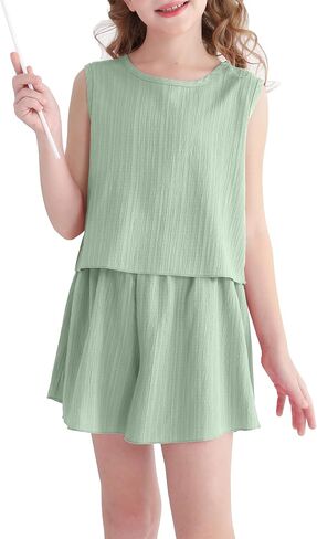 Cute Clothes for Girl Summer Outfits Kids Sleeveless Crop Tank Top Shorts Tween Girls Trendy Clothing Set Size 8-12 in Saudi Arabia