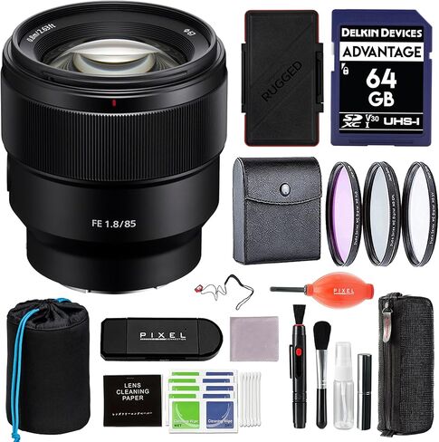Sony FE 85mm F/1.8 Telephoto Fixed Prime Camera Lens (SEL85F18) Bundle with Tenba Lens Pouch, 67MM 3Pc Filter Kit, Optic Cleaning Lens Pen, Accessory Rollup + More | 85mm Sony Lens in Saudi Arabia
