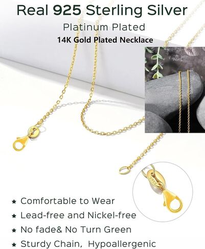 14k Gold Over 925 Sterling Silver Chain Necklace for Women Layering Necklaces 18" 1.6mm Cable Chain Necklace Sturdy & Shiny Women's Gold Chain Necklaces Upgraded Spring-Ring Clasp in Saudi Arabia