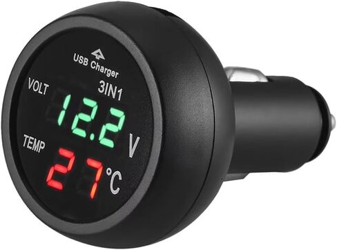 3 في 1 Car Voltmeter ، منفذ شاحن USB ومقياس الحرارة وبطارية السيارة متر ، لوحة عرض رقمية LCD لشاحنات حافلة 12V 24V شاحنات سجائر أخف وزنا (ضوء أحمر - قطعة واحدة) in Kuwait