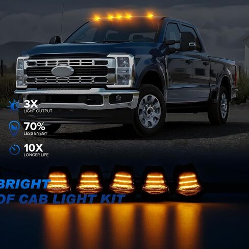 LED Cab Roof Marker Lights Compatible with F250 F350 F450 F550 Super Duty 2017-2024, 5pcs Clearance Top Cab Lights for Pickup Trucks, Clear Len + White Light in Saudi Arabia