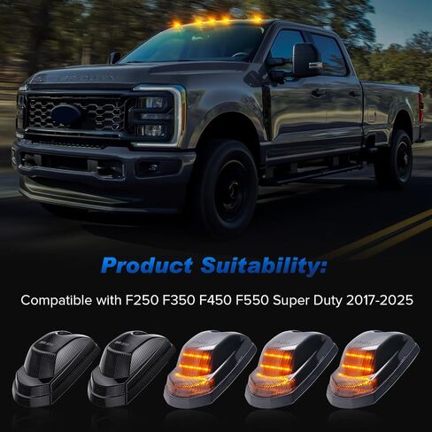 LED Cab Roof Marker Lights Compatible with F250 F350 F450 F550 Super Duty 2017-2024, 5pcs Clearance Top Cab Lights for Pickup Trucks, Clear Len + White Light in Saudi Arabia