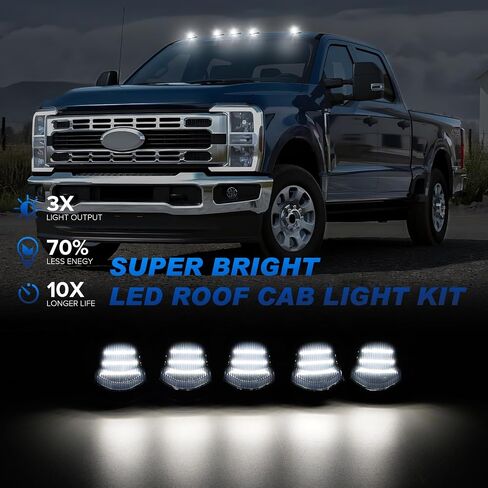LED LED CAB ROOD MARKER LIGHTS متوافقة مع F250 F350 F450 F550 Super Duty 2017-2024 ، 5pcs Top Lights لشاحنات الالتقاط ، Len + White Light in Kuwait