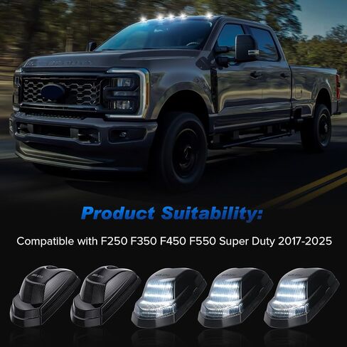 LED LED CAB ROOD MARKER LIGHTS متوافقة مع F250 F350 F450 F550 Super Duty 2017-2024 ، 5pcs Top Lights لشاحنات الالتقاط ، Len + White Light in Kuwait