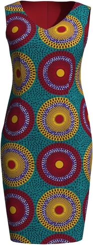 BAZINRICHE African Women Dresses Sleeveless Slim Ankara Short Dress African Printed Dashiki V Collar Skirt in Kuwait