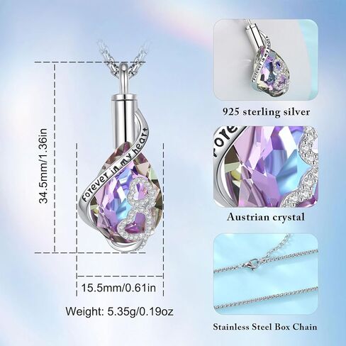 Vito Sterling Silver Urn Necklace for Ashes, Customized Cross/Heart/Angel Wings/Tree of Life/Cardinal Cremation Keepsake Jewelry Memorial Funeral Gift for Women Men, 22" in Kuwait