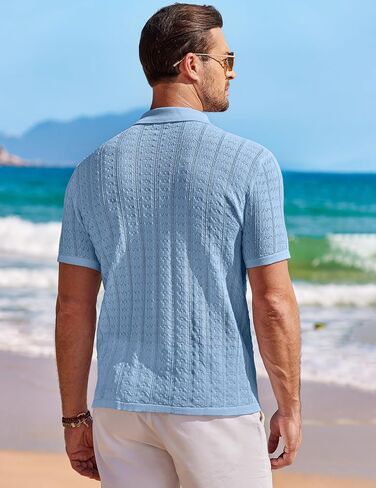COOFANDY Men's Knit Button Down Shirt Short Sleeve Vintage Polo Shirts Summer Casual Beach Tops in Kuwait