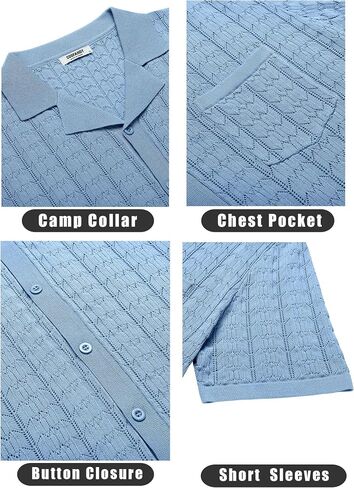 COOFANDY Men's Knit Button Down Shirt Short Sleeve Vintage Polo Shirts Summer Casual Beach Tops in Kuwait