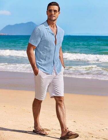 COOFANDY Men's Knit Button Down Shirt Short Sleeve Vintage Polo Shirts Summer Casual Beach Tops in Kuwait