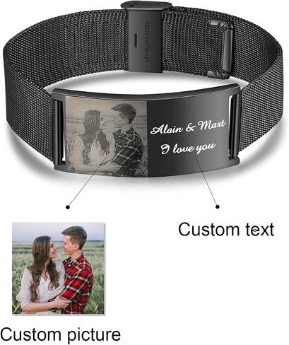 Free Engrave Personalized ID Men & Women Photo Bracelets Titanium Steel Engraved Bangle Alert Bracelets for Mens Jewelry for Boyfriend in Saudi Arabia