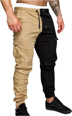 Men's Cargo Pants Casual Lightweight Drawstrintg Elastic Waist Relaxed Fit Beach Sports Pockets Jogger Pants Trouser in Kuwait