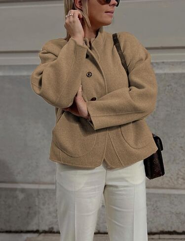 Womens Winter Coats Trendy Pea Coat Oversized Long Sleeve Jackets Short Casual Outerwear with Pockets in Kuwait