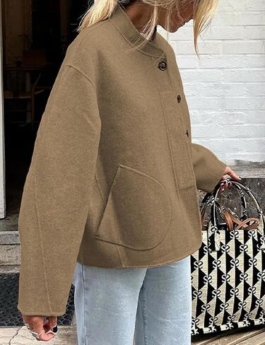 Womens Winter Coats Trendy Pea Coat Oversized Long Sleeve Jackets Short Casual Outerwear with Pockets in Kuwait