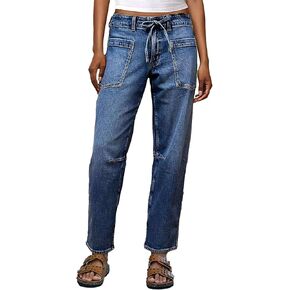 Flamingals أنيقة الأنيقة الأنيقة منتصف الخصر غسل الرباط تفاصيل الجزر الجينز الجزر in Kuwait