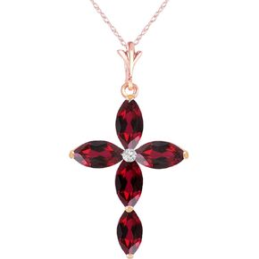 Galaxy Gold GG 14k Yellow, White, Rose Gold Genuine Diamond and Garnet Cross Pendant Necklace