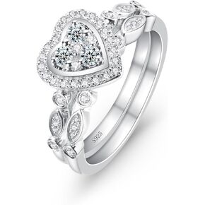 Love Heart Moissanite Engagement Rings for Women, Moissanite Wedding Rings Bridal Set,Two Rows Design,D Color VVS1 18k Gold Plated 925 Sterling Silver Promise Ring for Her