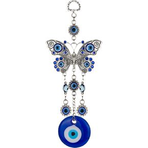 ME9UE Blue Evil Eye Butterfly 7.65 Inches Pendant Decoration, Lucky Butterfly Key Ring Hanging Ornament Amulet for Car, Home and Office for Protection and Blessing