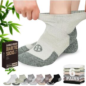 Nonlut Diabetic Socks for Men,6 Pairs Low Cut Neuropathy Mens Diabetic Socks(Deep Grey+Brown+White+Deep Blue+Black+Deep Brown-Large)