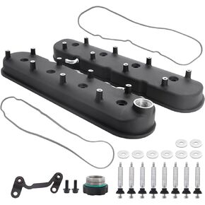 LS Cast Aluminum Valve Covers with Coil Mounts Compatible with Che-vy Small Block V8 293 325 346 364 376 427 LS1 LS2 LS3 LS6 5.3 6.0, Black