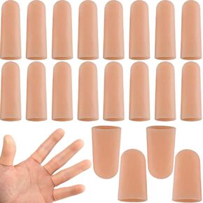 10pcs Finger Protector Cots, Silicone Finger Support Sleeves, Reusable Finger Bandage for Wounds, Short Thumb Guard Fingertips Protector for Finger Cracking Pain Relief (Beige)