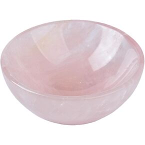 Natural Rose Quartz Crystal Bowl Hand-Carved Round Pink Crystals Gemstone Bowl Reiki Healing Home Decoration Gift 3.5-4"