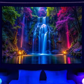 Miytal Blacklight Waterfall Tapestry - UV Reactive Glow in the Dark Neon Forest Wall Hanging, Vibrant Nature Landscape Wonderland for Bedroom, Living Room Decor - 51.2" x 59.1"