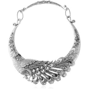 YAZILIND Chunky Bib Necklace Peacock Bohemian Women's Vintage Silver Plated Ethnic Clavicle Collar Jewelry