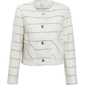 Womens Wool Blend Jacket Crew Neck Button Down Outwear Long Sleeve Blazer