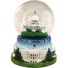 U.S. Capitol Building Snow Globe – Washington DC Landmarks base with White House, Lincoln & Jefferson Memorials, Washington Monument, and War Memorials – Large.