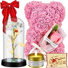 jibeufi 6 في 1 هدايا رومانسية لها ، هدايا عيد ميلاد زهرة روز لدب الصديقة امرأة أمي الابنة ، هدايا الزفاف ، تيدي بير للنساء (الورود الأحمر) in Kuwait