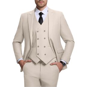 Mens Suit Slim Fit Solid Suit Jacket Double Breasted Vest and Dress Pants 3 Piece Set Prom Wedding Suits for Men