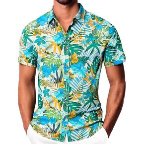 Damipow Mens Unique Pattern Hawaiian Shirt Beach Tropical Button Up Shirts Vacation Cruise Hawaii Summer Clothes