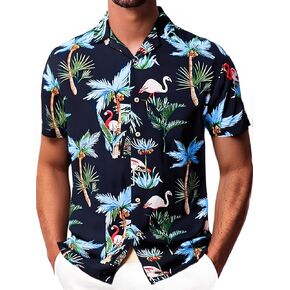 Damipow Mens Unique Pattern Hawaiian Shirt Beach Tropical Button Up Shirts Vacation Cruise Hawaii Summer Clothes in Kuwait