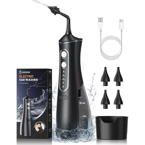 Ear Wax Removal Kit - Electric Ear Cleaner with DIY Water Pressure - Ear Cleaning Kit - Ear Irrigation Flushing System - Earwax Removal Tool for Ear Wax Remove (Silver-Black)