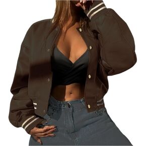 Faux Leather Jacket Women Varsity Jacket Cropped Motorcycle Moto Bomber Baseball Jackets Y2K Streetwear