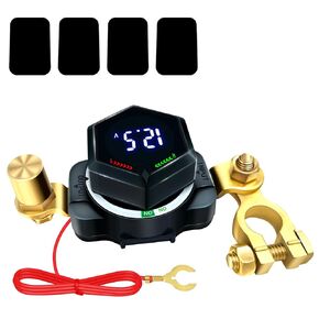 Kill Switch for Car, Battery Disconnect Switch 12V 250A with Voltage Display, DC 5-60V On Off Cut Shut Off Battery Power Isolator for RV Marine Boat Car Truck Camper Trailer