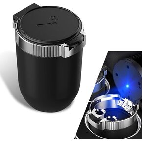 1 PC Car Ashtray with Lid, Multifunctional Flame Retardant Liner Car Ashtray, 2.76" x 3.94" Removable Storage Accessories, Universal for Most Cars (Black & Silver)