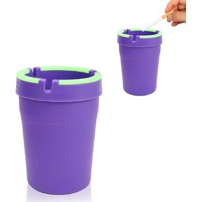 Car Ashtray, Smokeless Odor-resistant Portable Ashtray with Luminous Strip, Flame-retardant PP Mini Multi-functional Detachable and Cleanable Cup Holder Trash Can, for Most Cars (Purple)