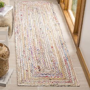 SAFAVIEH Cape Cod Collection Runner Rug - 2'3" x 10', Beige & Multi, Handmade Boho Braided Jute & Cotton, Ideal for High Traffic Areas in Living Room, Bedroom (CAP202B)