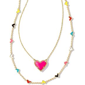Kendra Scott Ari Haven Heart Necklace Gift Set, 14k Gold Plated Brass, Neon Pink, Fashion Jewelry for Women