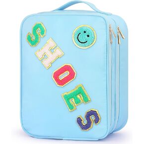 Travel Shoe Bag Water Resistant Cute Shoe Pouch Holds 3 Pair of Shoes Organizer with Sewn Letter Patches